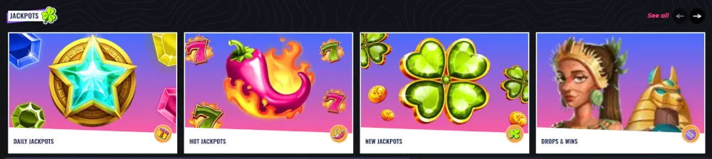 Catégories de jackpot Lunubet incluant des jeux de jackpot quotidiens et chauds